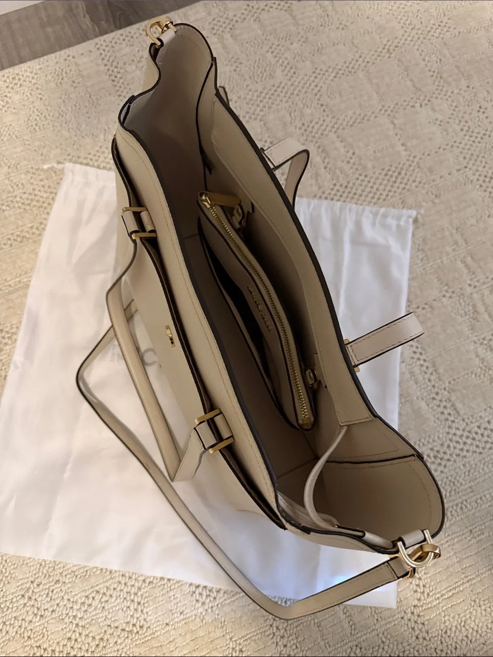 Michael Kors Ivory Pebbled Leather Tote with Crossbody Strap